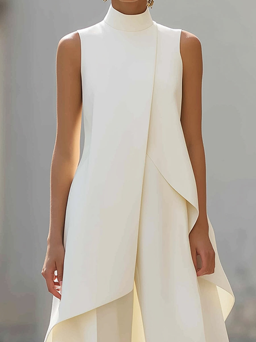 Women's Sleeveless High Neck Layered Wide Leg Jumpsuit