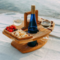 Table à vin portable en bambou avec porte-verres et porte-encas