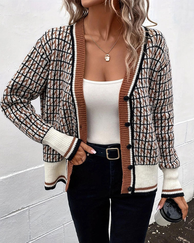 Women’s Geometric Pattern Button Cardigan