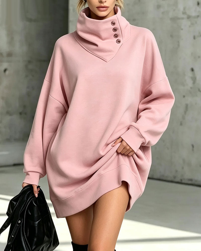 Women’s High Neck Button Sweatshirt