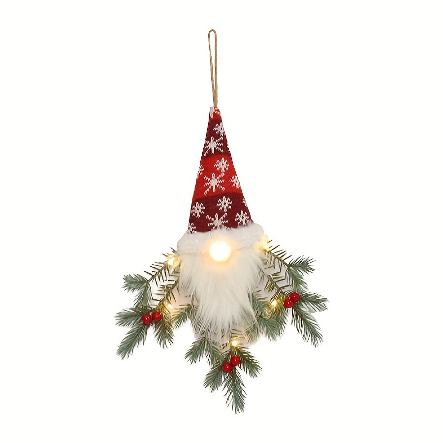 Hängande juldekorationer i form av tomtar med LED-lampor