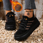 Stickade sneakers för kvinnor med fuskpälsfoder