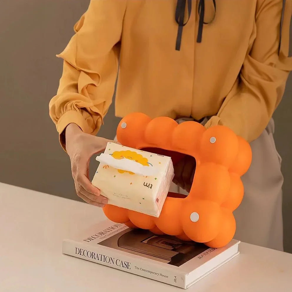 Portapañuelos con diseño de burbujas metálicas para interiores modernos