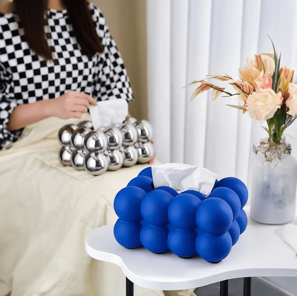 Portapañuelos con diseño de burbujas metálicas para interiores modernos