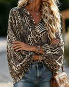Women’s Mixed Animal Print V-Neck Blouse