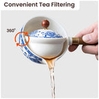 Juego de té Gongfu de porcelana con asa lateral de madera y tapa ajustada