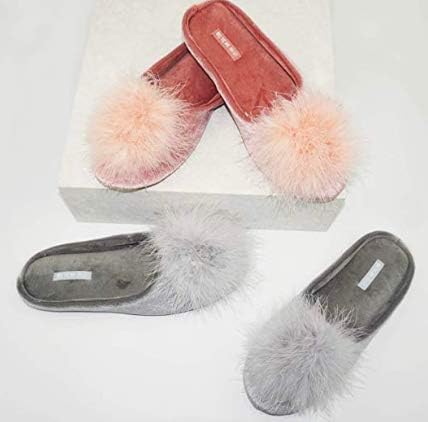 Dames hjemmesko i fløjl med slip-on-design og fluffy pompon-detalje