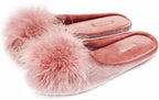 Pantofole da donna in velluto senza lacci con dettaglio pompon soffice