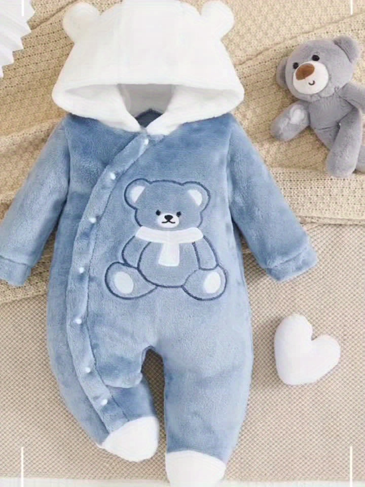 Combinaison polaire à capuche pour bébé avec motif ourson