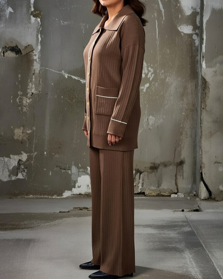 Women's Ribbed Button-Front Pants Set