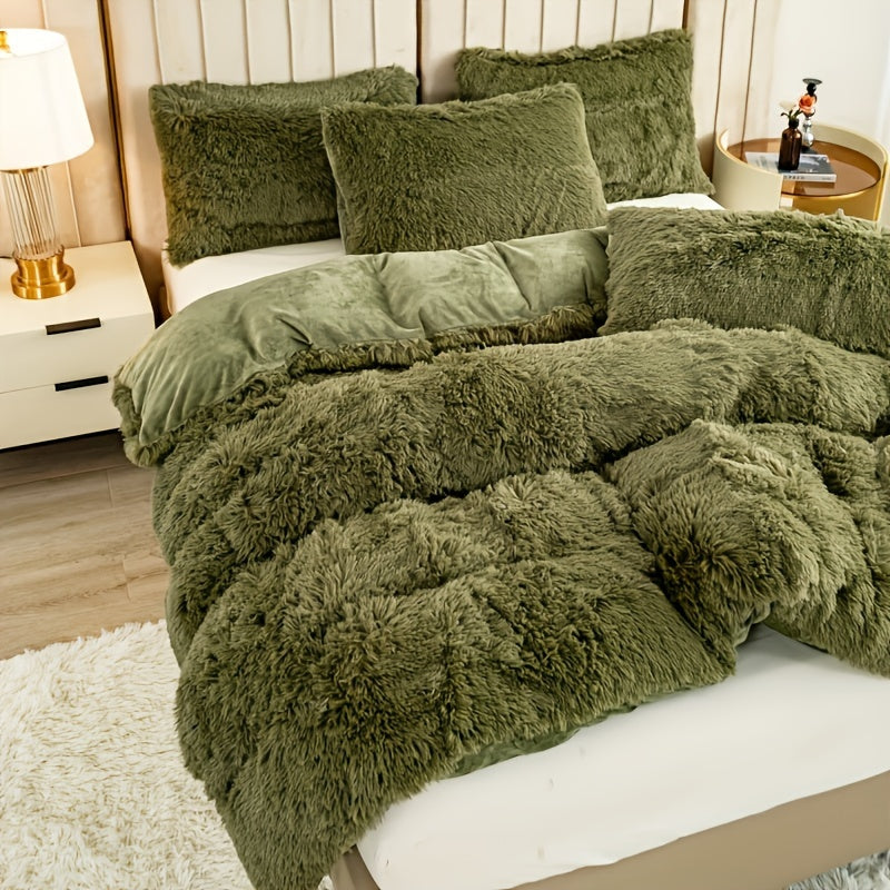 Plush Shaggy Duvet Cover Set with Matching Pillowcases for Cozy Bedding