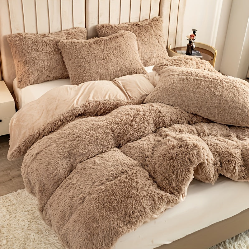 Plush Shaggy Duvet Cover Set with Matching Pillowcases for Cozy Bedding
