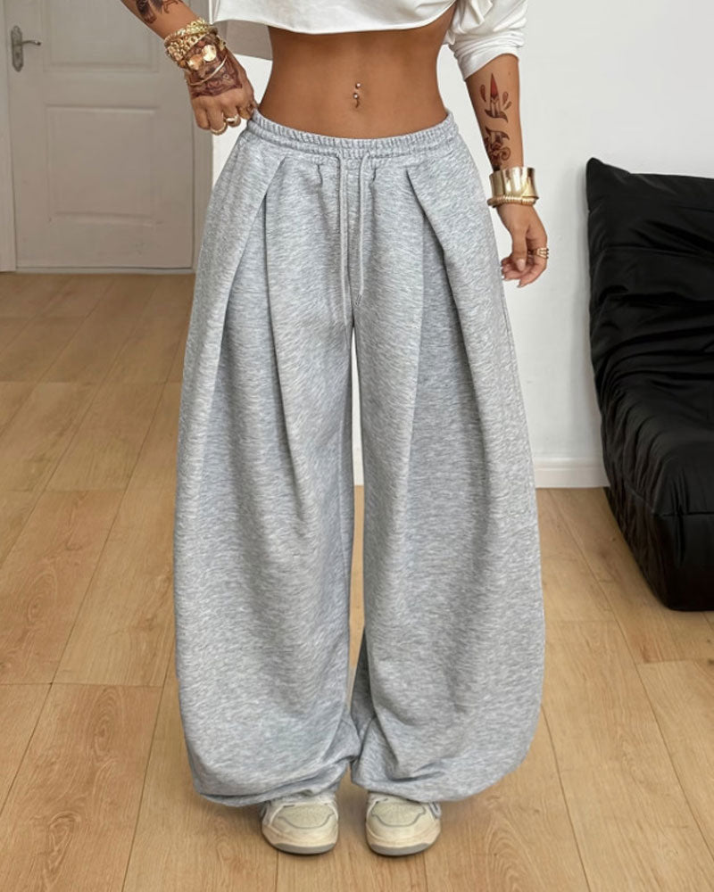 Women’s Drawstring Wide Leg Pleated Pants