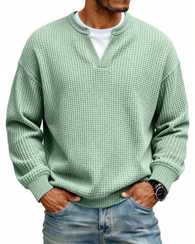 Men’s Waffle Textured Notch Neck Pullover