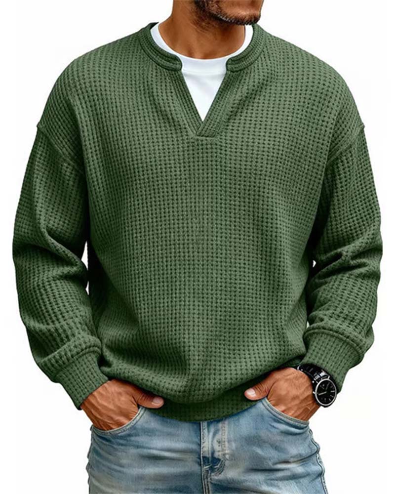 Men’s Waffle Textured Notch Neck Pullover