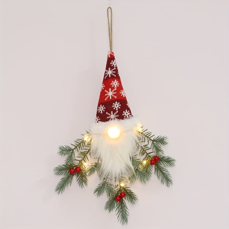 Hängande juldekorationer i form av tomtar med LED-lampor