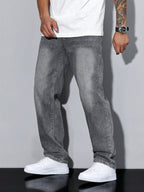 Men Relaxed Fit Jeans with Washed Denim Look and Comfortable Design