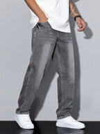 Men Relaxed Fit Jeans with Washed Denim Look and Comfortable Design