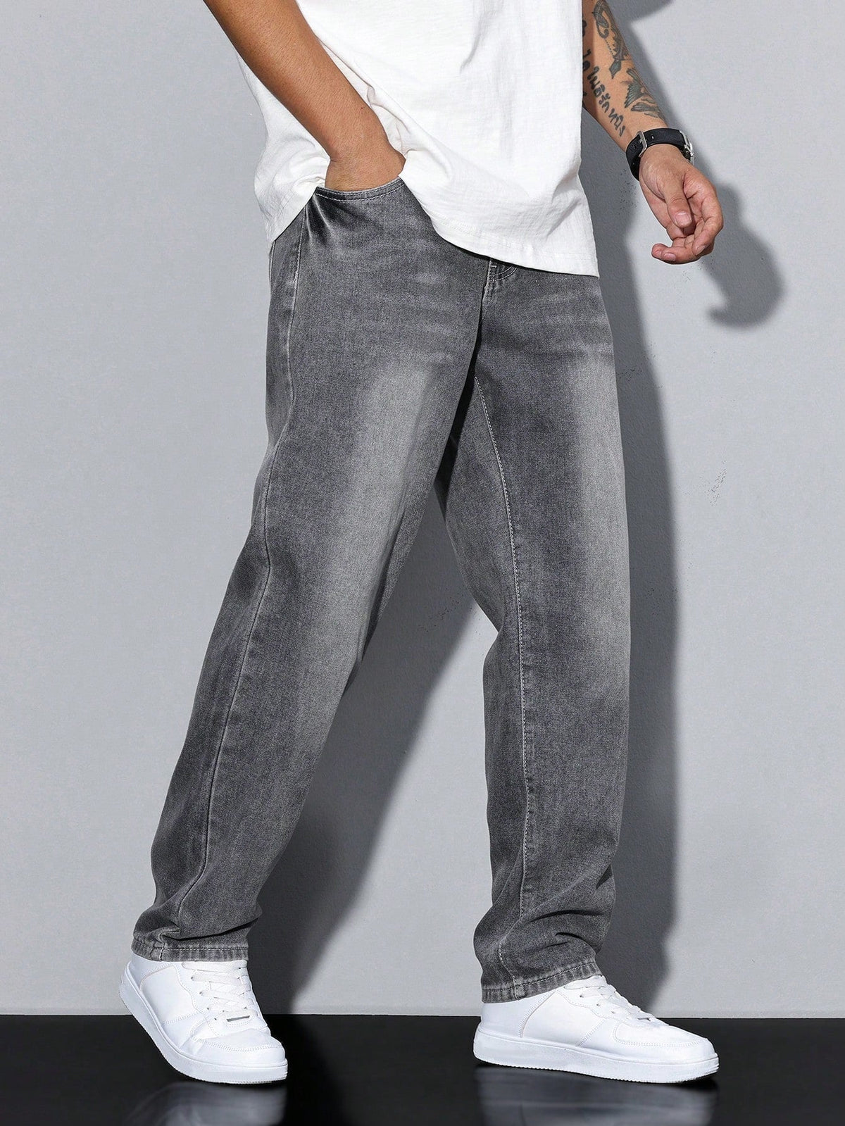 Men Relaxed Fit Jeans with Washed Denim Look and Comfortable Design