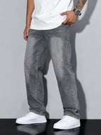 Men Relaxed Fit Jeans with Washed Denim Look and Comfortable Design