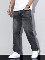 Men Relaxed Fit Jeans with Washed Denim Look and Comfortable Design