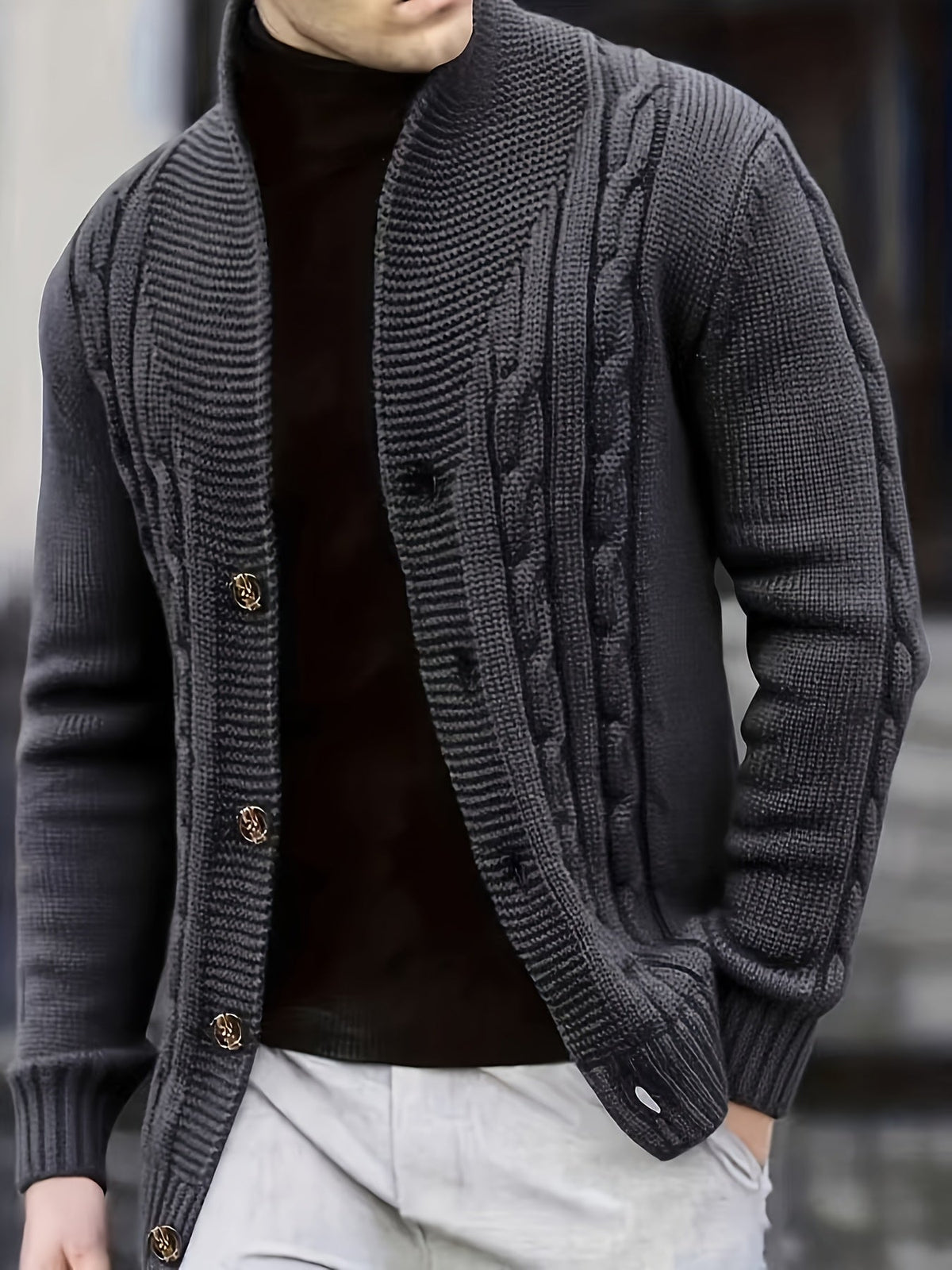 Men’s Cable Knit Shawl Cardigan