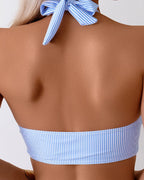 Conjunto de bikini halter a rayas para mujer con ajuste elástico para días de playa