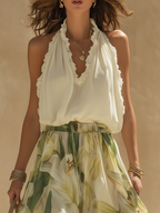 Conjunto de dos piezas floral para mujer con top halter y falda maxi