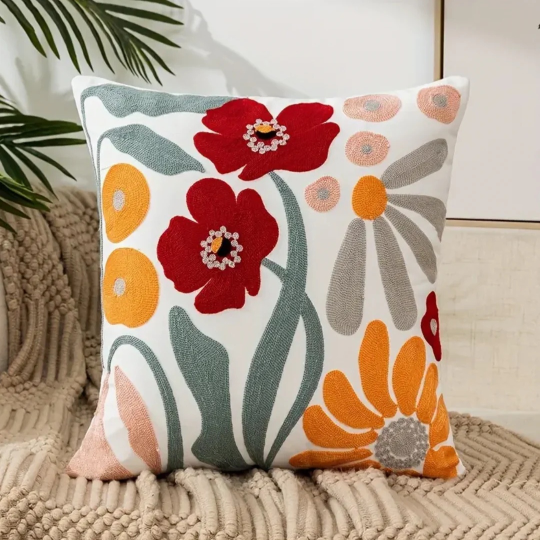 Floral Embroidered Cushion Cover