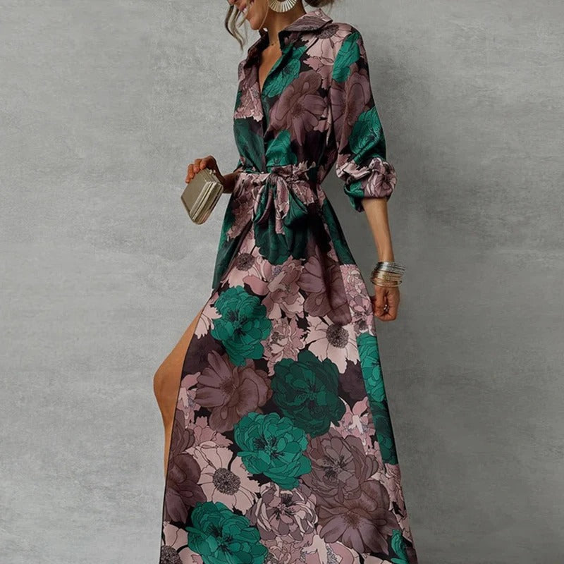 Robe maxi élégante ceinturée pour femme, raffinée pour les soirées et occasions