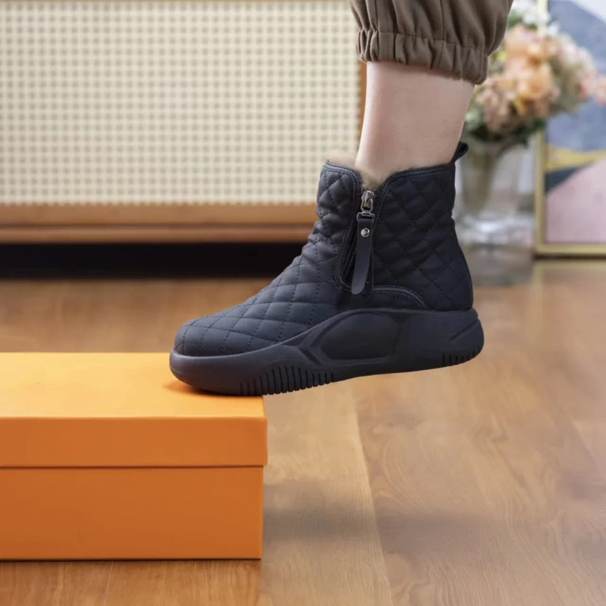 Quilted Ankle Boots with Side Zip