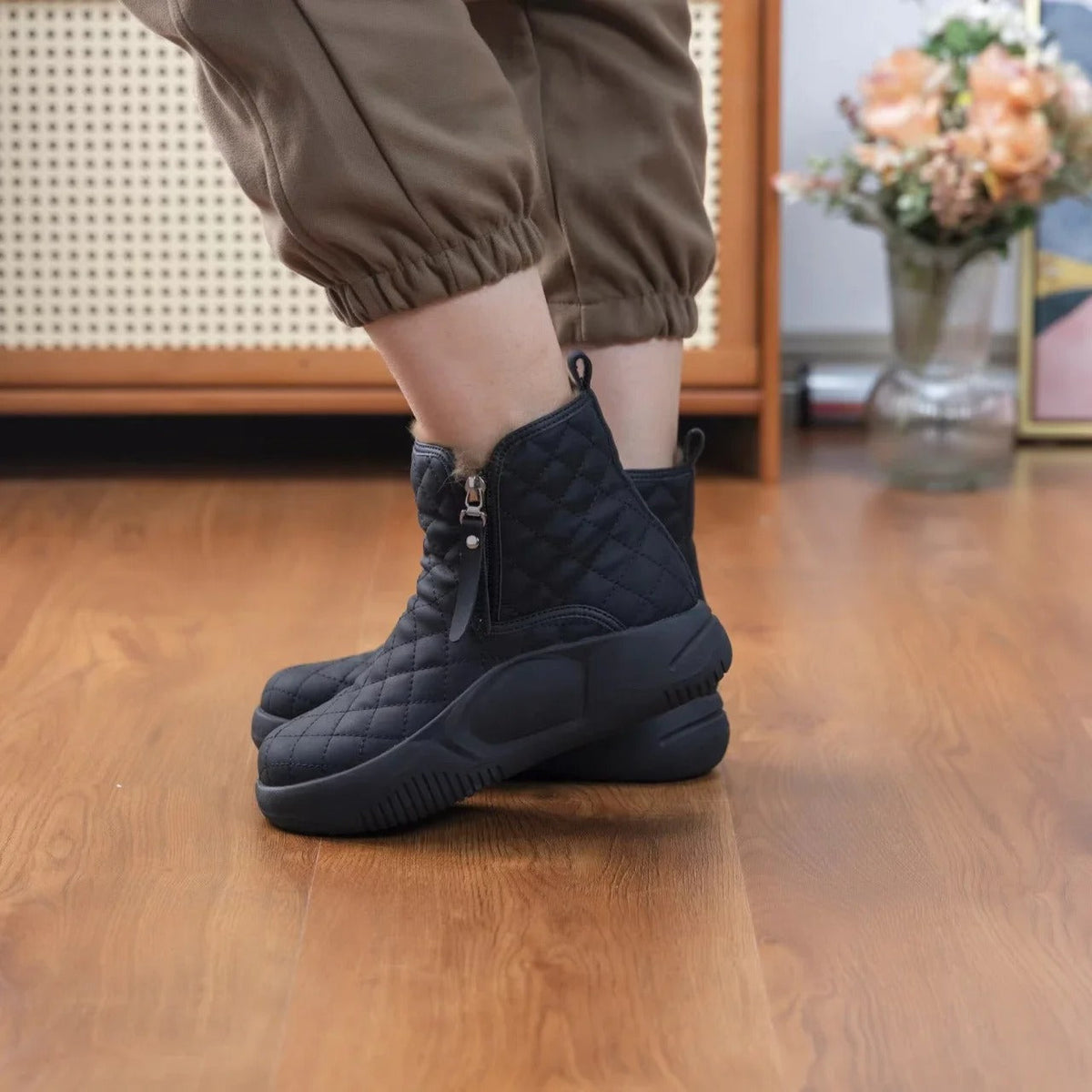Quilted Ankle Boots with Side Zip