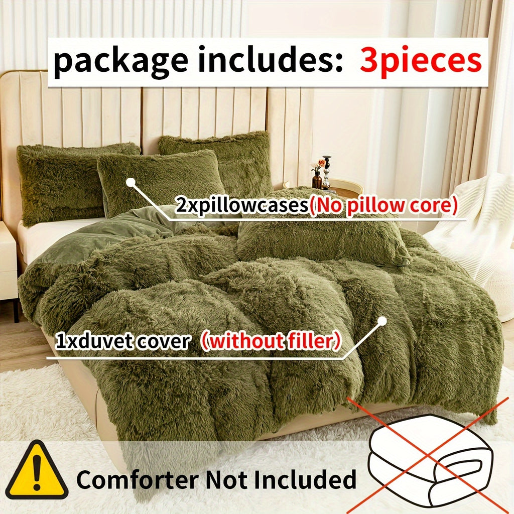 Plush Shaggy Duvet Cover Set with Matching Pillowcases for Cozy Bedding