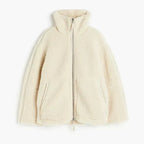 Chaqueta de forro polar de teddy para mujer con cuello alto