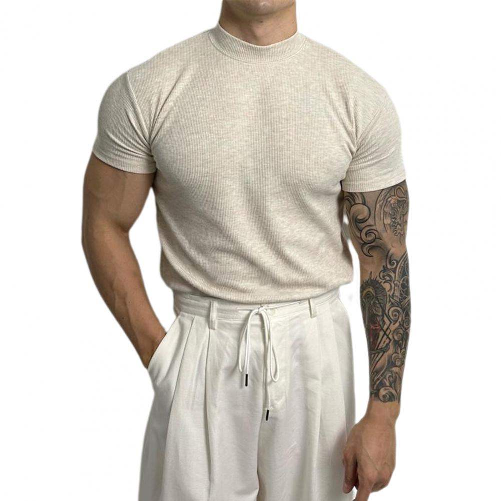 Męski dopasowany t-shirt z prążkowaną fakturą, przewiewny, elastyczny, aktywny styl  