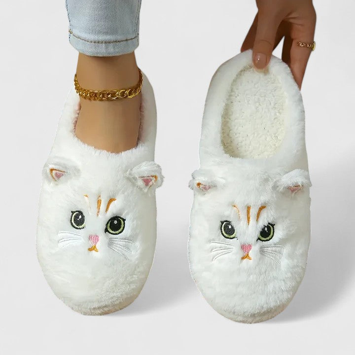 Mjuka tofflor med kattmotiv för kvinnor