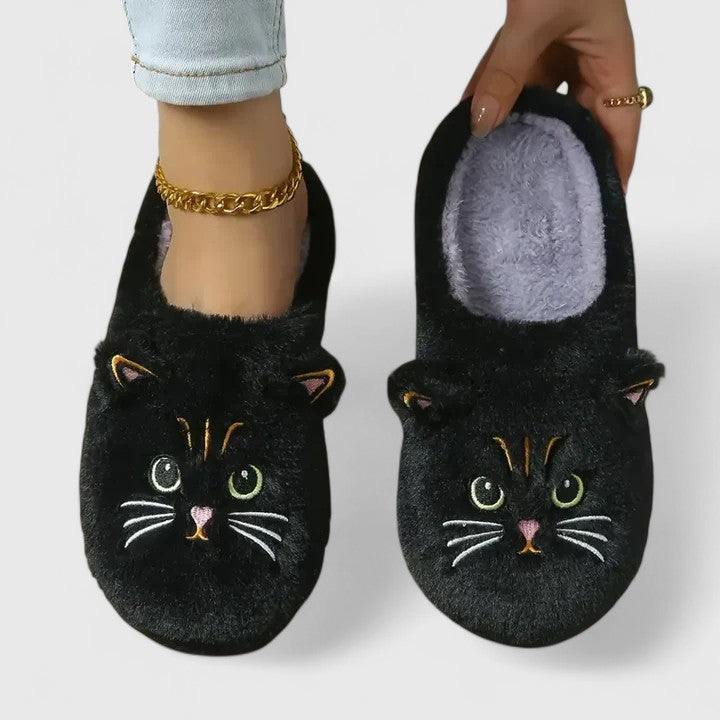 Mjuka tofflor med kattmotiv för kvinnor