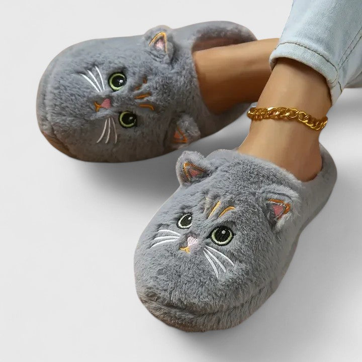 Mjuka tofflor med kattmotiv för kvinnor