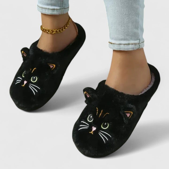 Mjuka tofflor med kattmotiv för kvinnor