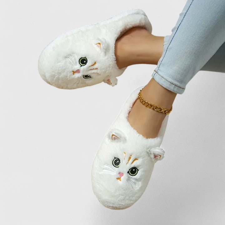 Mjuka tofflor med kattmotiv för kvinnor