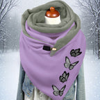 Butterfly Print Triangle Scarf with Soft Wrap Design and Decorative Clasp for Cool Weather