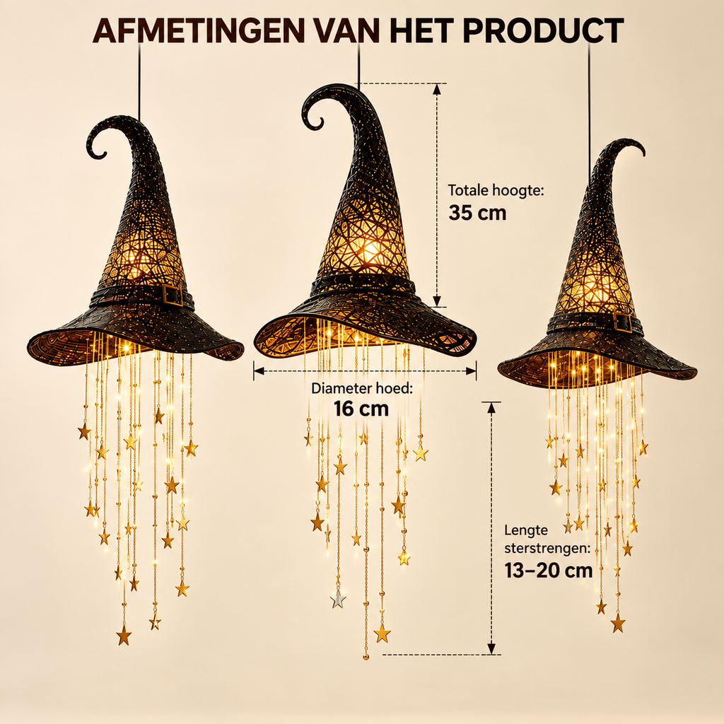 Luci a forma di cappello da strega di Halloween da appendere, con stelle decorative, per decorare la casa durante le feste