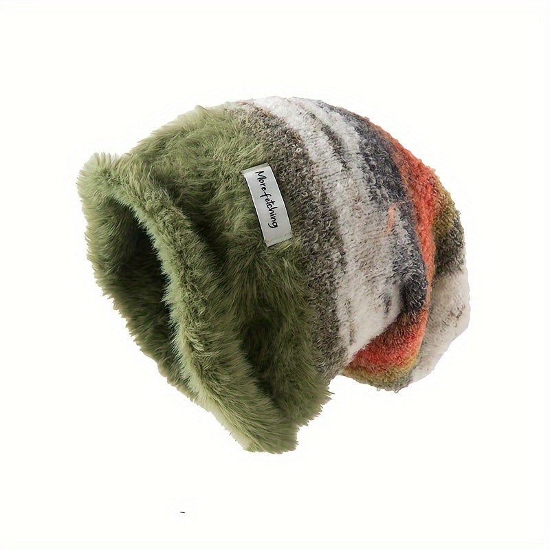 Striped Plush Slouch Beanie