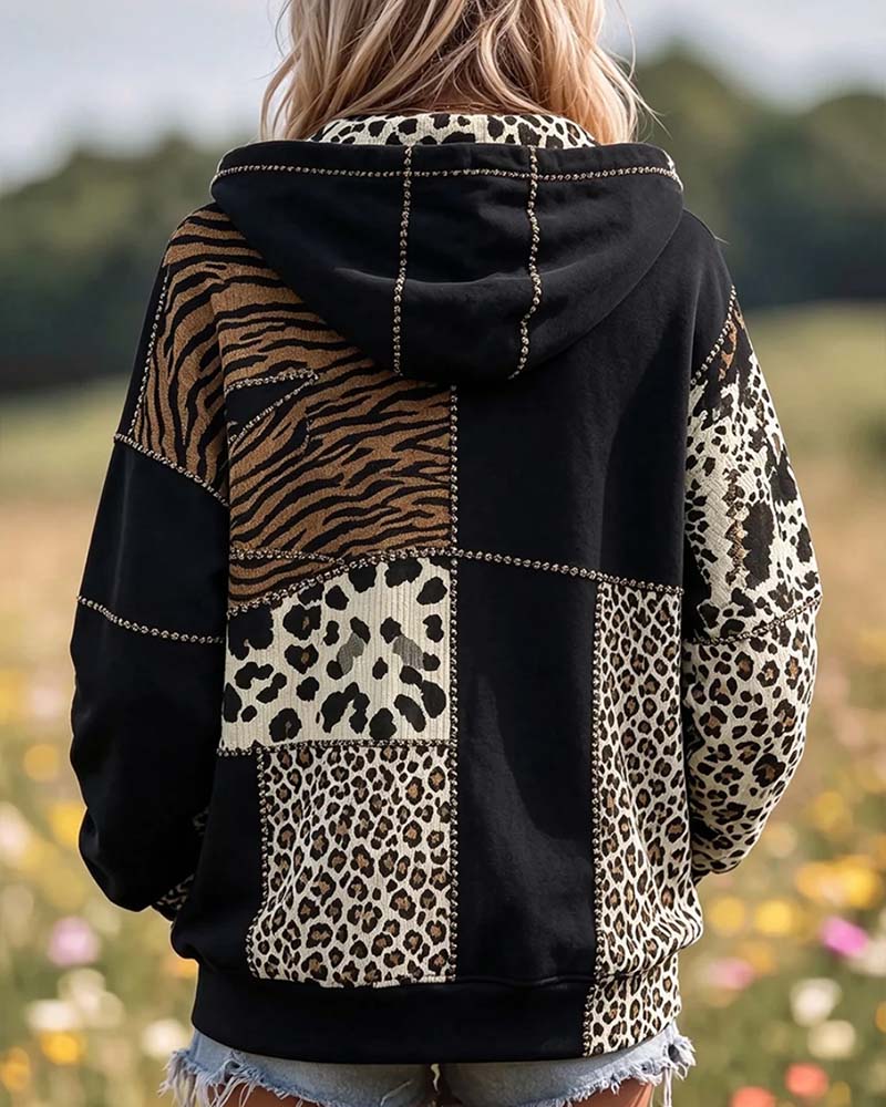 Women’s Animal Print Patchwork Hoodie