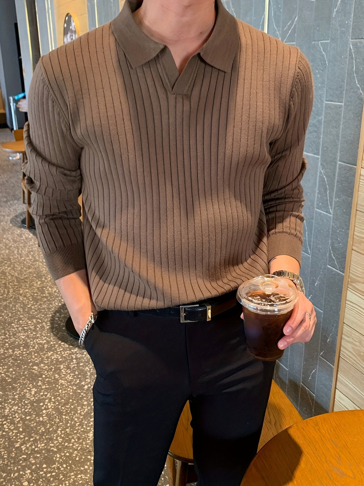 Men’s Textured Polo Sweater