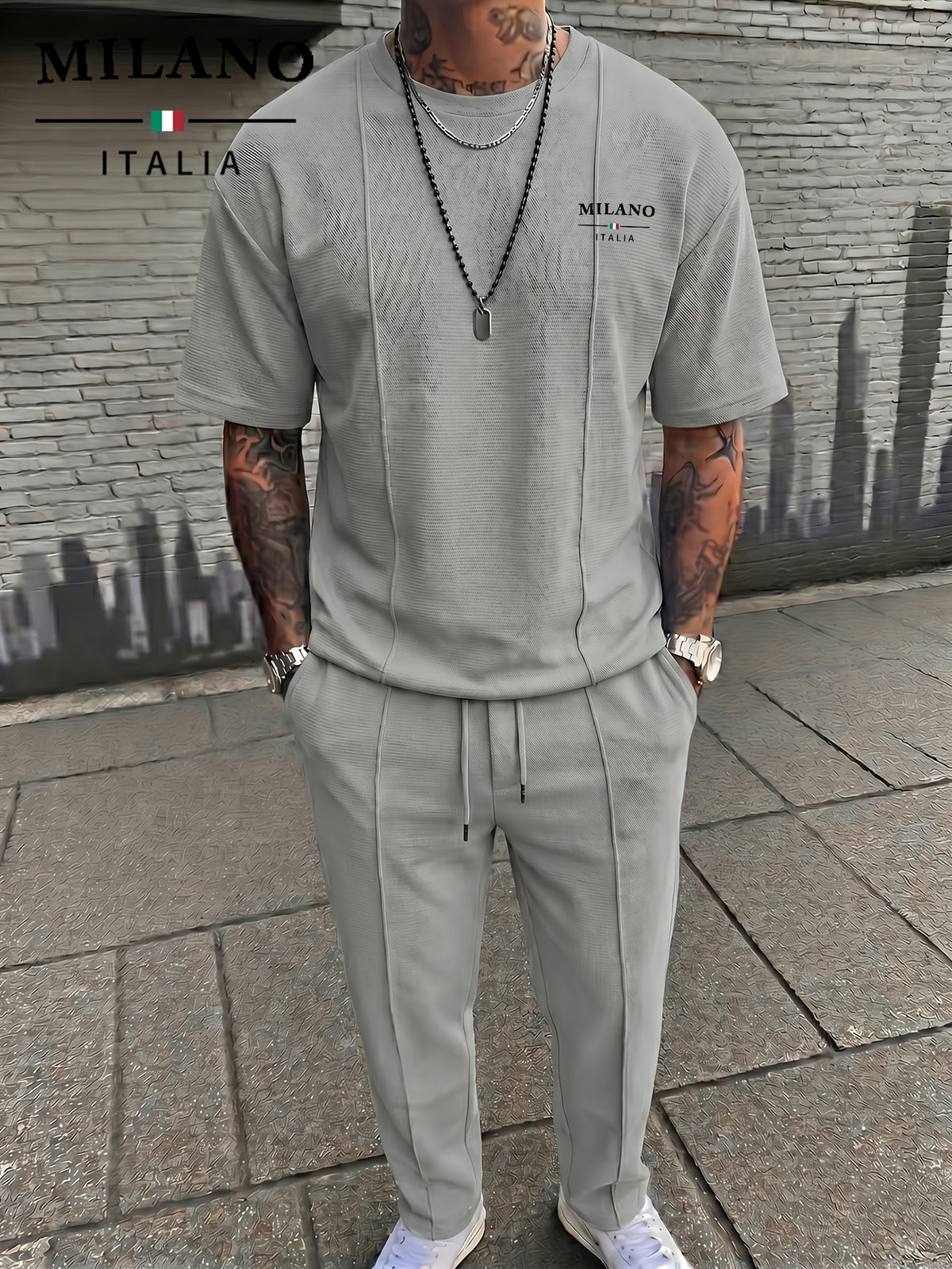 Herren-Set aus strukturiertem T-Shirt mit lässiger Passform und Hose