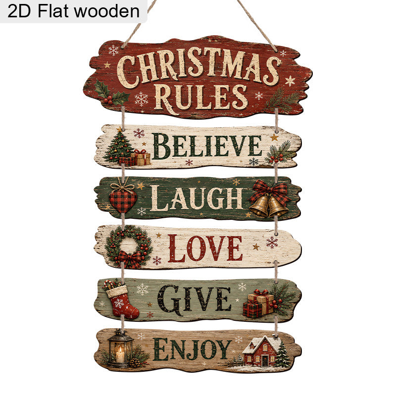 Weihnachtsregeln - hängendes Holzschild