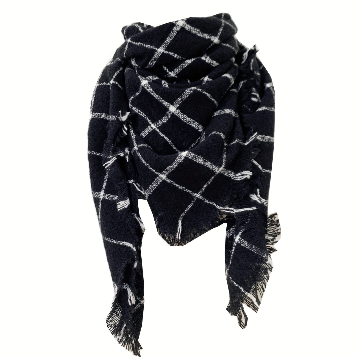 Plaid Fringed Blanket Scarf