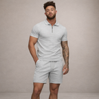 Herren-Set aus strukturiertem Polo und Shorts mit Halb-Reißverschluss-Design