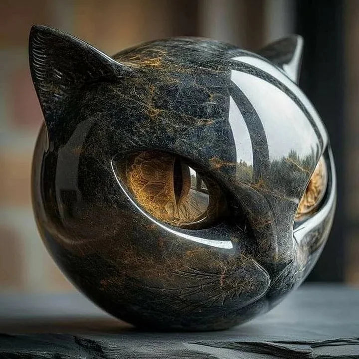 Dekorative Katzenkopf-Skulptur aus Kunstharz mit glänzender Oberfläche